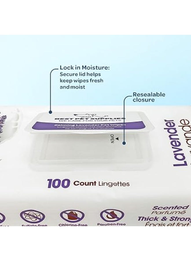 Pet Wipes for Dogs - Dog Wipes Cleaning Deodorizing, for Coats, Ears, Paws - Calming Lavender, Aloe Vera, 100 Count - Image 2